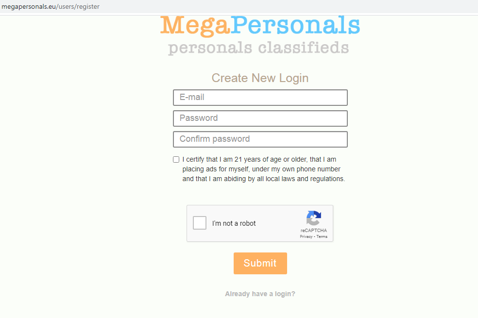 Megapersonals registration